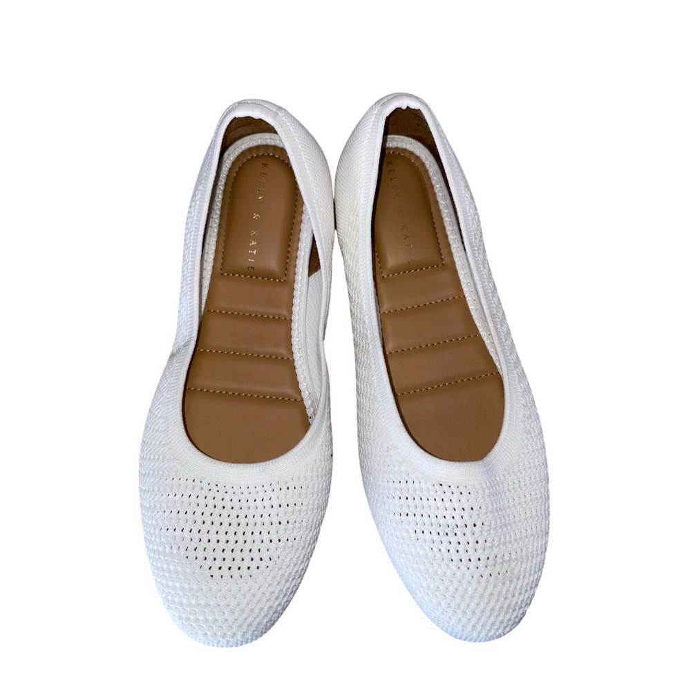Kelly & Katie Poppy White Knit Ballet Flats Womens 6.5M Round Toe Slip On Shoes